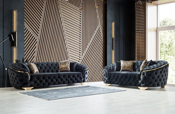 Lupino Black Velvet Sofa & Loveseat - Pay On Delivery $1,590.00