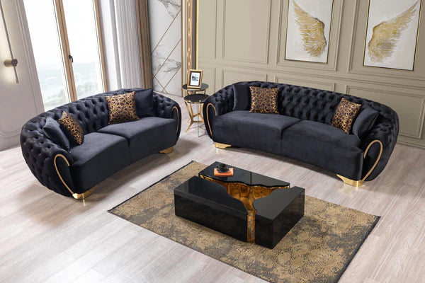 Victoria Black Velvet Sofa & Loveseat - Pay On Delivery $1,640.00