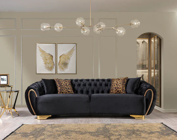 Victoria Black Velvet Sofa & Loveseat - Pay On Delivery $1,640.00
