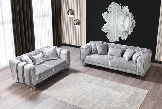 Santana Silver Velvet Sofa 89" & Loveseat 69" Pay On Delivery $1,520.00