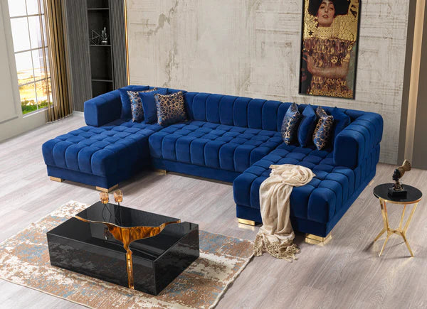 Ariana Blue Velvet Double Chaise - Pay On Delivery $1,675.00 ETA 10/26/25