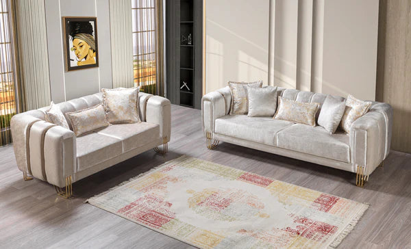 Santana Ivory Velvet Sofa 89" & Loveseat 69" Pay On Delivery $1,520.00