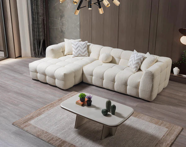 Ivy Ivory Boucle LAF 110" Sectional - Pay On Delivery $1,410.00