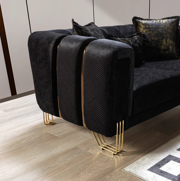 Santana Black Velvet Sofa 89" & Loveseat 69" Pay On Delivery $1,520.00