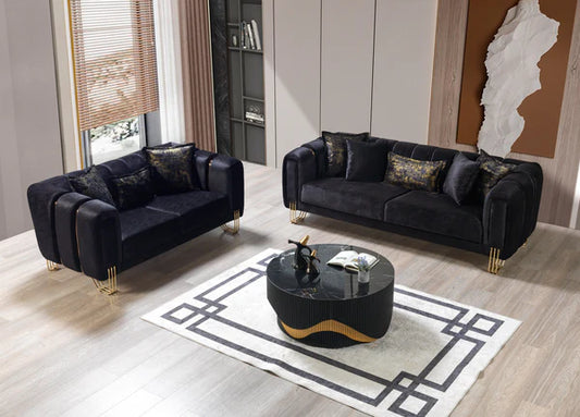 Santana Black Velvet Sofa 89" & Loveseat 69" Pay On Delivery $1,520.00