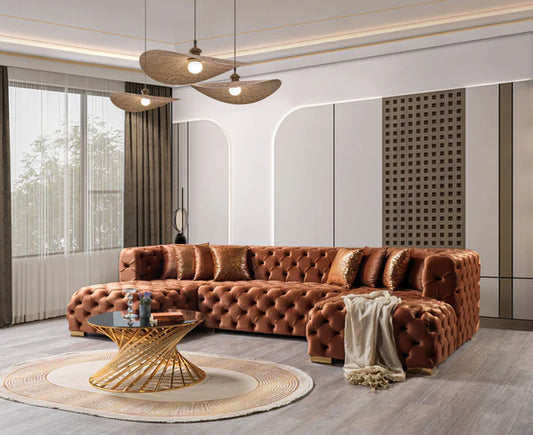 Neva Orange Velvet Double Chaise - Pay On Delivery $1,780.00