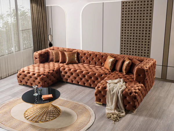 Neva Orange Velvet Double Chaise - Pay On Delivery $1,780.00