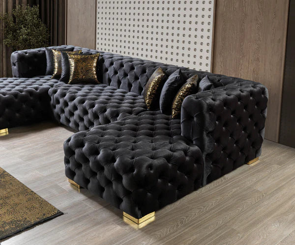 Neva Black Velvet Double Chaise - Pay On Delivery $1,780.00
