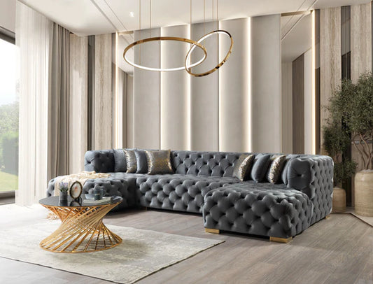 Neva Gray Velvet Double Chaise - Pay On Delivery $1,780.00