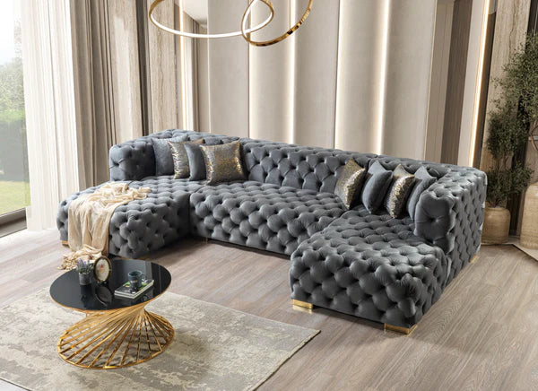 Neva Gray Velvet Double Chaise - Pay On Delivery $1,780.00