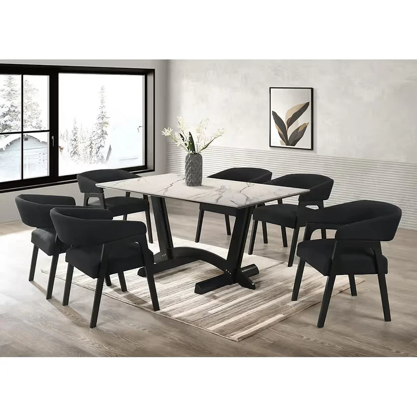 Hamilton ONYX White / Black Dining + 6 Chair Set - Pay On Delivery $750.00