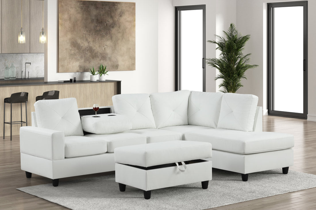 Rocket White PU Reversible Sectional - Pay On Delivery $590.00