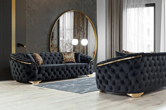 Lupino Black Velvet Sofa & Loveseat - Pay On Delivery $1,560.00