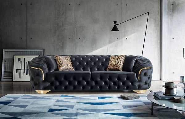 Lupino Black Velvet Sofa & Loveseat - Pay On Delivery $1,560.00