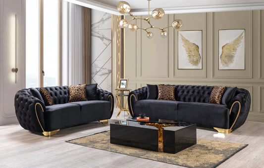 Victoria Black Velvet Sofa & Loveseat - Pay On Delivery $1,640.00