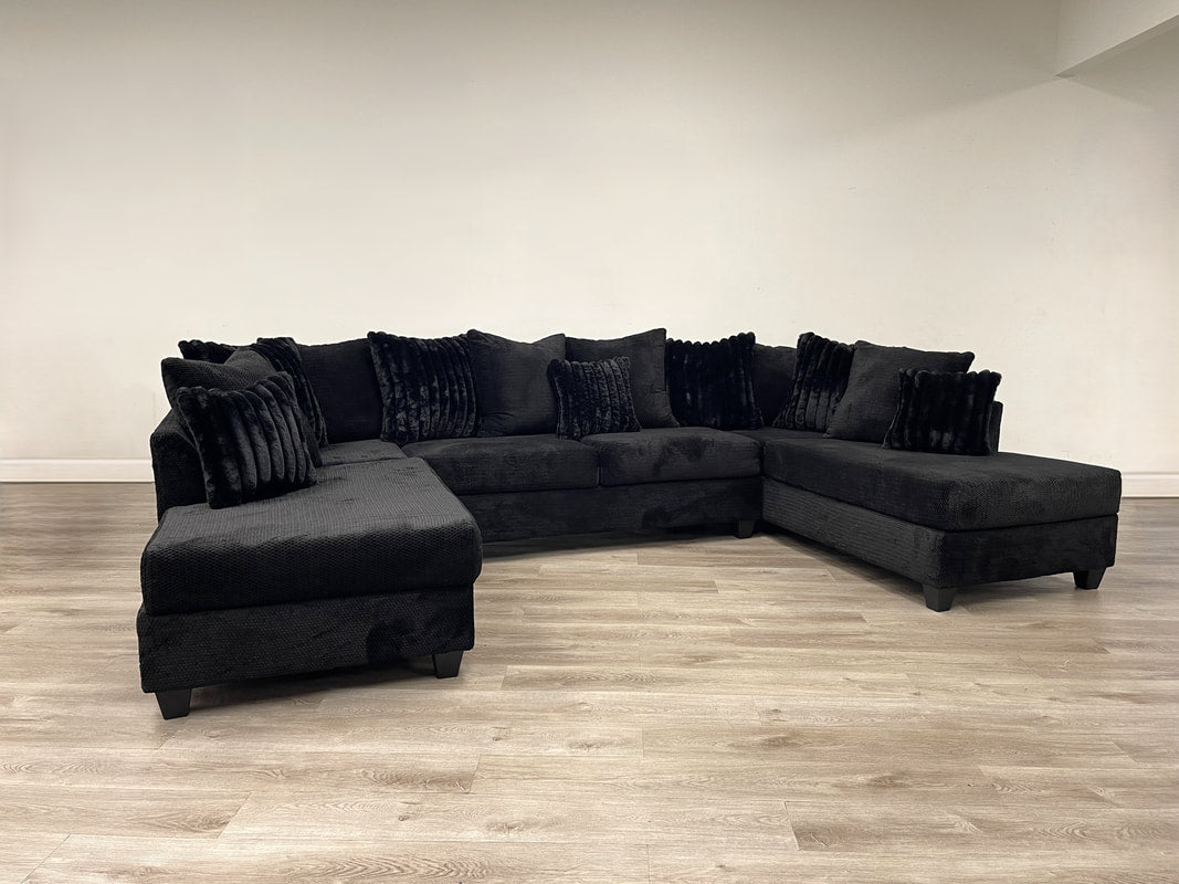 411 - Black Double Chaise Sectional - Pay On Delivery $1,070.00