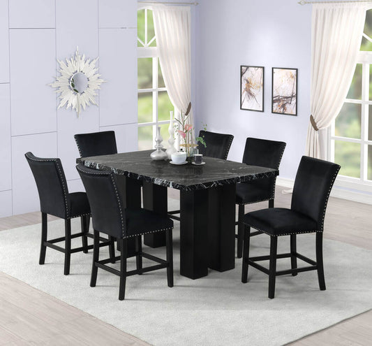 2220 Onyx - (FAUX MARBLE) Counter Height Table + 6 Chair Set