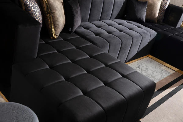 Elisha Black Velvet Double Chaise - Pay On Delivery $1,675.00