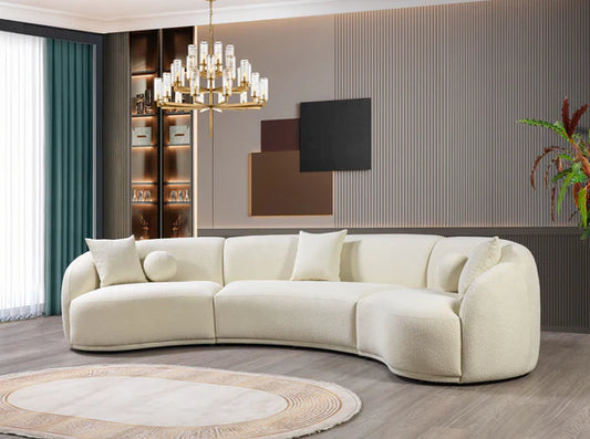 Bonita Ivory Boucle 3-Piece Curved 138" - Pay On Delivery $1,570.00