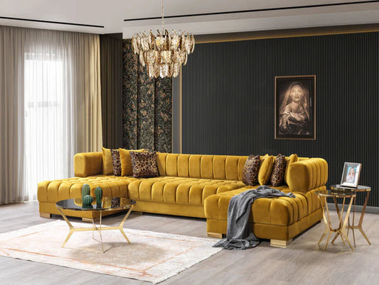 Ariana Mustard Velvet Double Chaise - Pay On Delivery $1,675.00 ETA 10/25/25