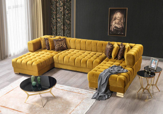 Ariana Mustard Velvet Double Chaise - Pay On Delivery $1,675.00 ETA 10/25/25