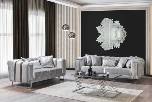 Santana Silver Velvet Sofa 89" & Loveseat 69" Pay On Delivery $1,520.00