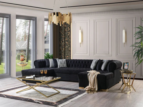 Lauren Black Velvet Double Chaise - Pay On Delivery $1,675.00