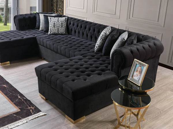 Lauren Black Velvet Double Chaise - Pay On Delivery $1,675.00