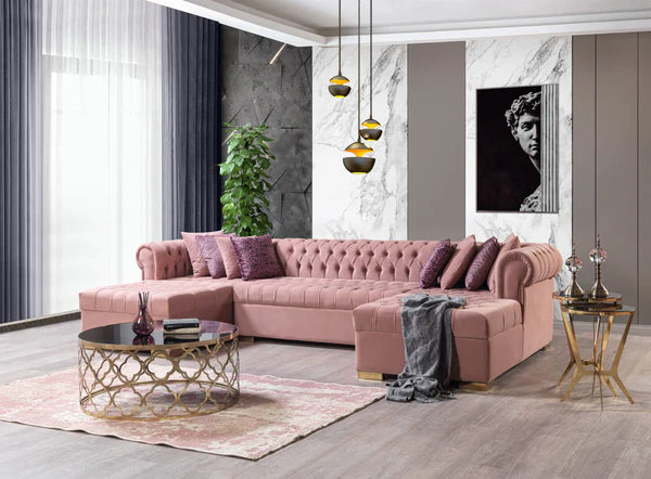 Lauren Pink Velvet Double Chaise - Pay On Delivery $1,675.00