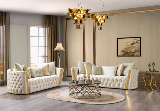 Fanci Ivory Velvet Sofa 94" & Loveseat 82" - $1,590.00 Ottoman Included