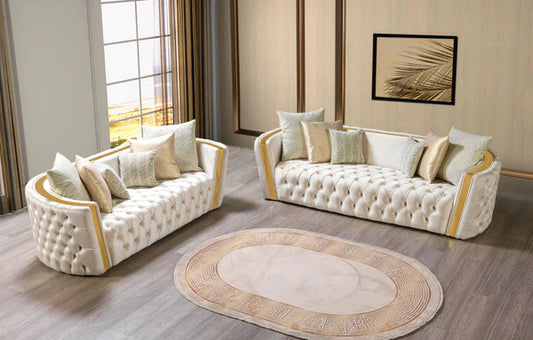 Fanci Ivory Velvet Sofa 94" & Loveseat 82" - $1,590.00 Ottoman Included