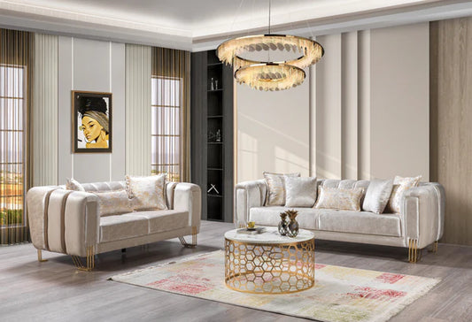 Santana Ivory Velvet Sofa 89" & Loveseat 69" Pay On Delivery $1,520.00