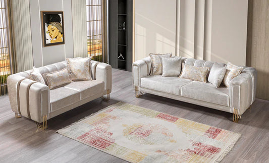 Santana Ivory Velvet Sofa 89" & Loveseat 69" Pay On Delivery $1,520.00