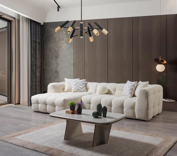 Ivy Ivory Boucle LAF 110" Sectional - Pay On Delivery $1,410.00