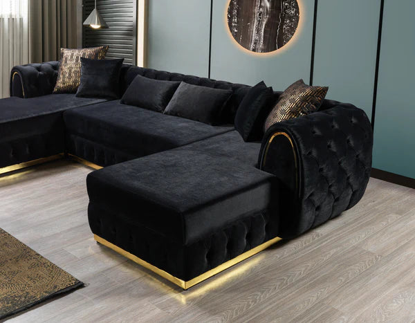 Jessie Black Velvet Double Chaise - Pay On Delivery $1,675.00