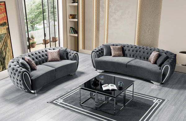 Victoria Gray Velvet Sofa 99" & Loveseat 79"Pay On Delivery $1,640.00