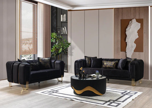 Santana Black Velvet Sofa 89" & Loveseat 69" Pay On Delivery $1,520.00