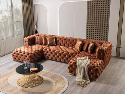 Neva Orange Velvet Double Chaise - Pay On Delivery $1,780.00