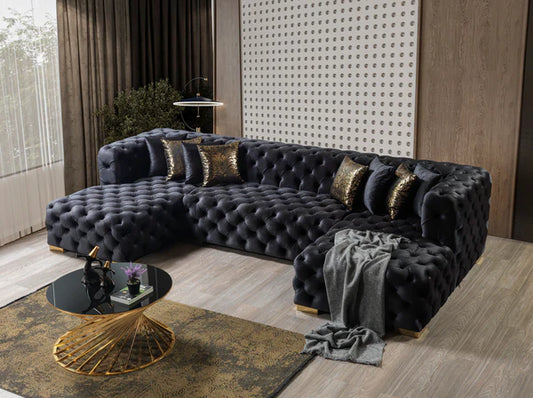 Neva Black Velvet Double Chaise - Pay On Delivery $1,780.00