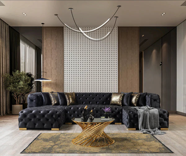 Neva Black Velvet Double Chaise - Pay On Delivery $1,780.00