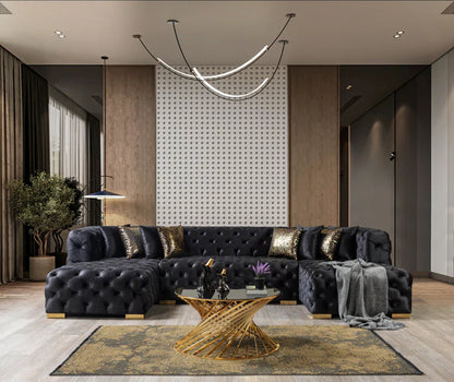 Neva Black Velvet Double Chaise - Pay On Delivery $1,780.00