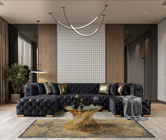 Neva Black Velvet Double Chaise - Pay On Delivery $1,780.00