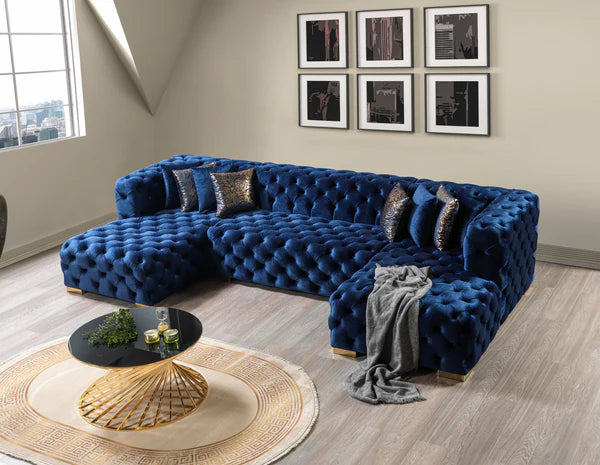 Neva Blue Velvet Double Chaise - Pay On Delivery $1,675.00