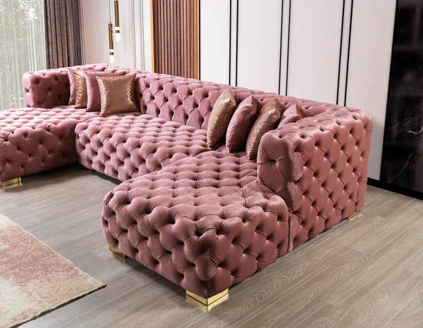 Neva Pink Velvet Double Chaise - Pay On Delivery $1,675.00