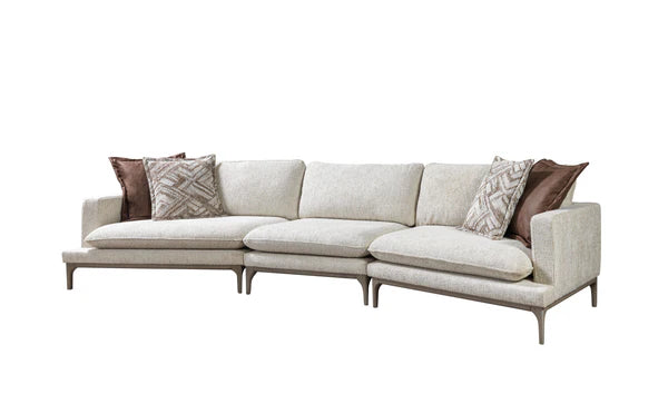 Dylan Ivory Linen 3-Piece Curved 126" Sectional with Ottoman - Pay On Delivery $1,485.00