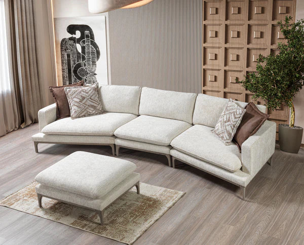 Dylan Ivory Linen 3-Piece Curved 126" Sectional with Ottoman - Pay On Delivery $1,485.00