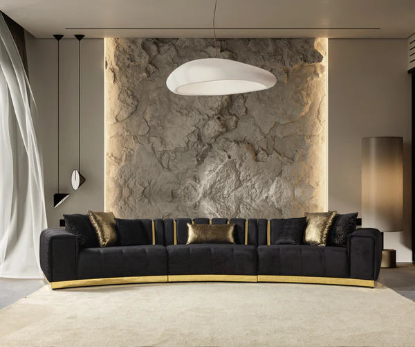 Michelle Black Velvet 3-Piece Curved 165" Sectional - Pay On Delivery $1,520.00
