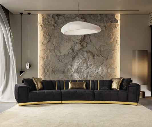 Michelle Black Velvet 3-Piece Curved 165" Sectional - Pay On Delivery $1,520.00