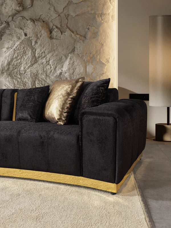 Michelle Black Velvet 3-Piece Curved 165" Sectional - Pay On Delivery $1,520.00
