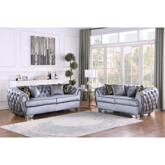 S2004 Mila (Grey) Velvet Sofa & Loveseat - Pay On Delivery $1,350.00